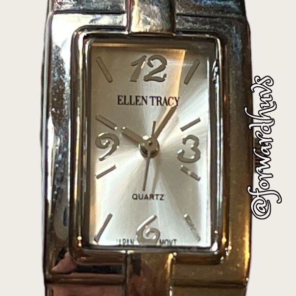 Ellen Tracy Silver Tone Cuff Watch with Mother Of Pearl - Picture 7 of 10